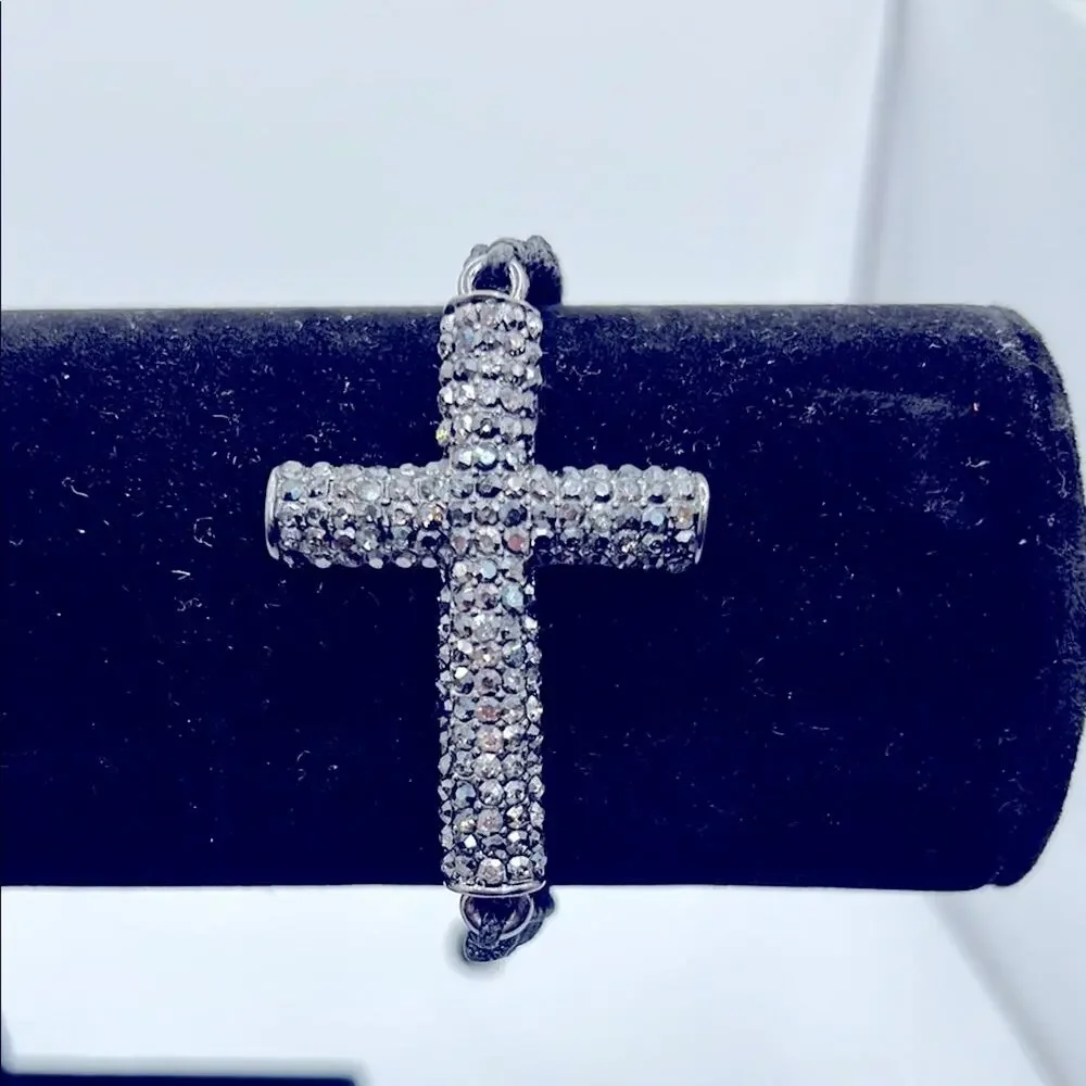 Vintage Rhinestone Religious Sideways Cross Adjustable Bracelet